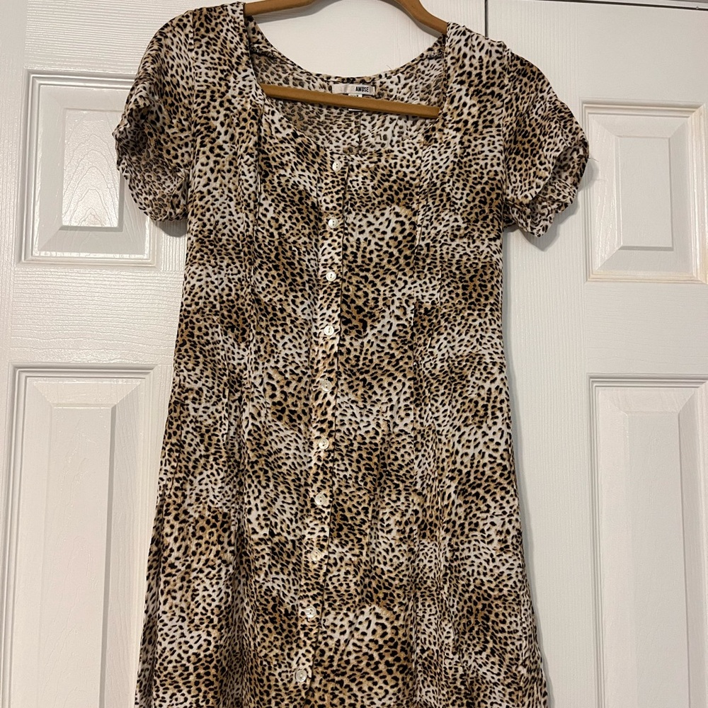 Leopard Print Button-Down Dress by Amuse Society size Medium